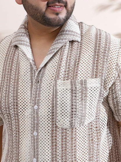 Striped Open-Knit Relaxed Shirt
