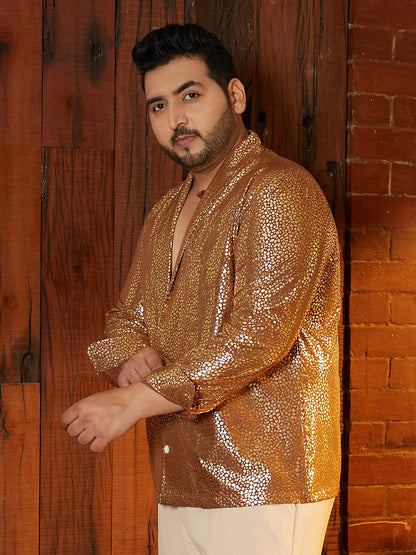 Metallic Shawl Collar Relaxed Shirt