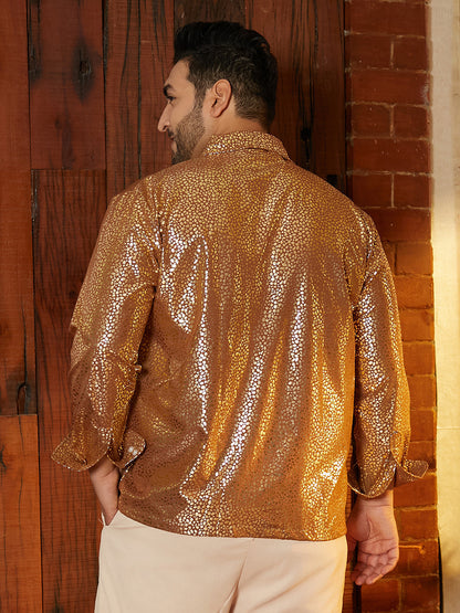 Metallic Shawl Collar Relaxed Shirt