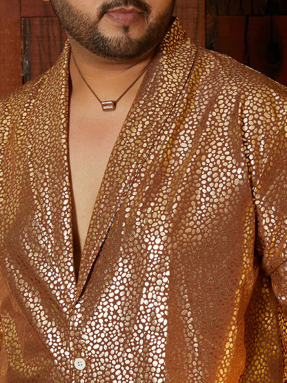 Metallic Shawl Collar Relaxed Shirt