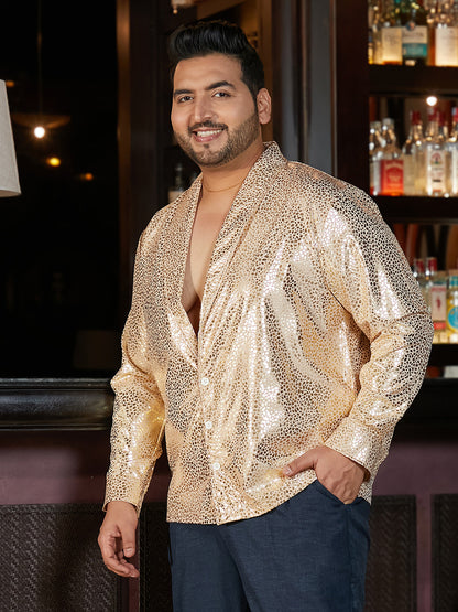 Metallic Shawl Collar Relaxed Shirt