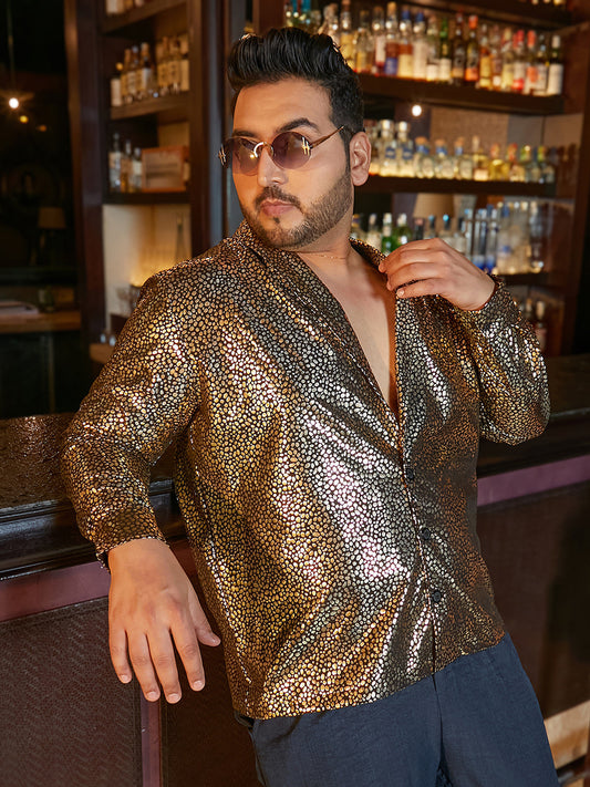 Metallic Shawl Collar Relaxed Shirt