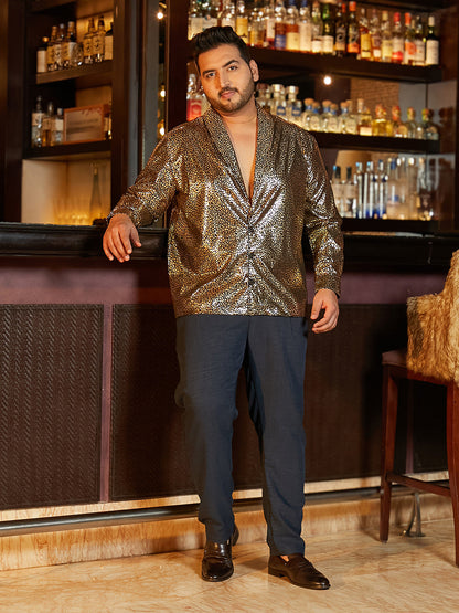 Metallic Shawl Collar Relaxed Shirt