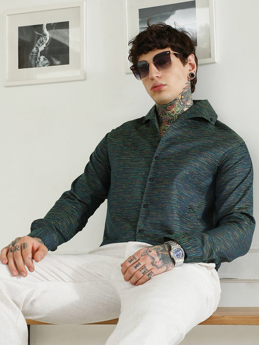 Textured Cotton Blend Slim Fit Shirt