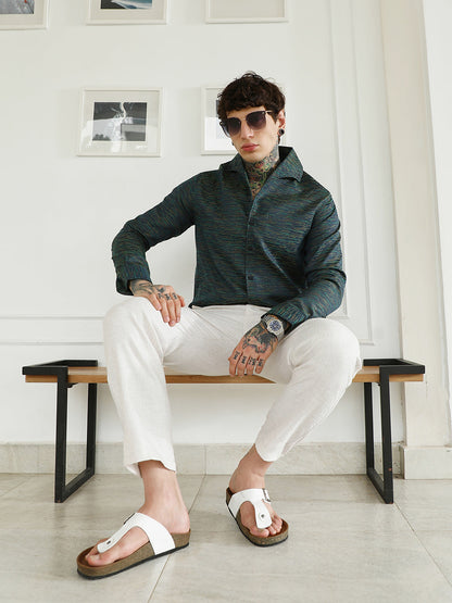 Textured Cotton Blend Slim Fit Shirt