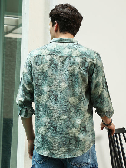 Green Floral Print Full Sleeve Shirt