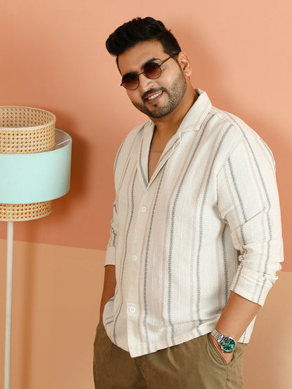 Striped Loose-Weave Cuban Shirt