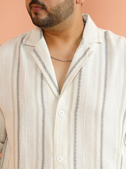 Striped Loose-Weave Cuban Shirt
