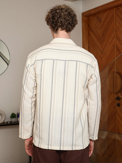 Striped Cotton Cuban Collar Shirt