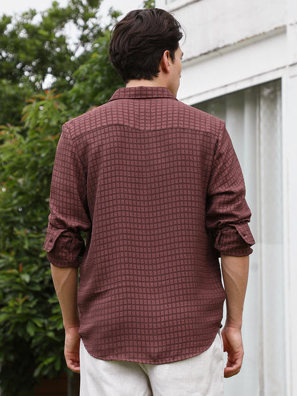 Burgundy Checkered Tailored Fit Full Sleeve Shirt