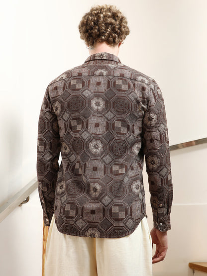 Geometric Pattern Cotton Blend Full Sleeve Shirt