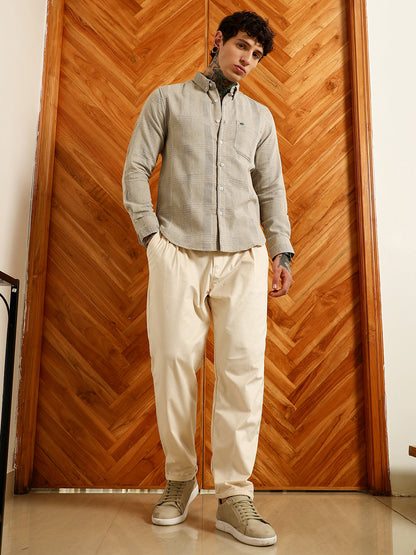Light Grey Textured Cotton Blend Shirt