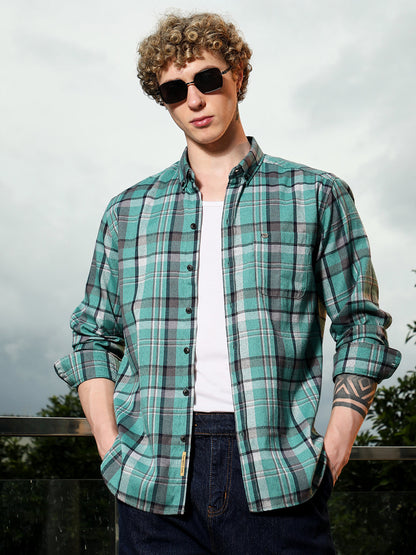 Green Plaid Tailored Fit Full Sleeve Shirt