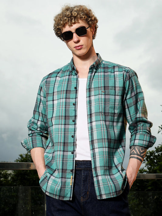Green Plaid Tailored Fit Full Sleeve Shirt