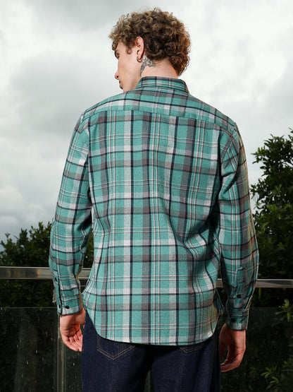 Green Plaid Tailored Fit Full Sleeve Shirt
