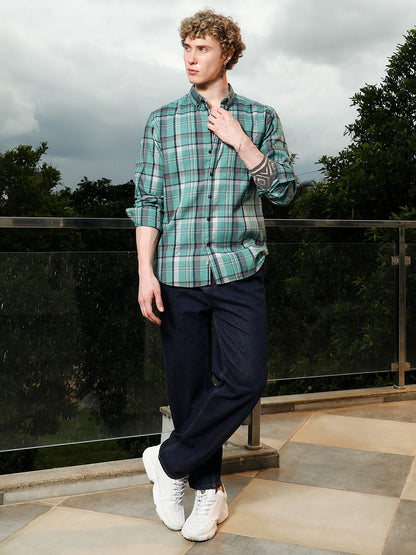 Green Plaid Tailored Fit Full Sleeve Shirt