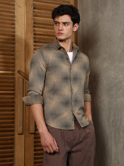 Sand Beige & Midnight Black Gradient-Rhombus Jacquard Shirt