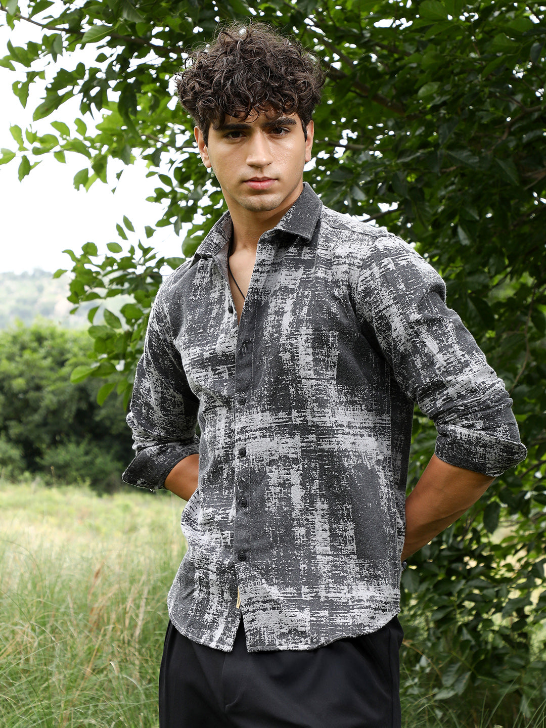 Contrast-Brushed Jacquard Shirt