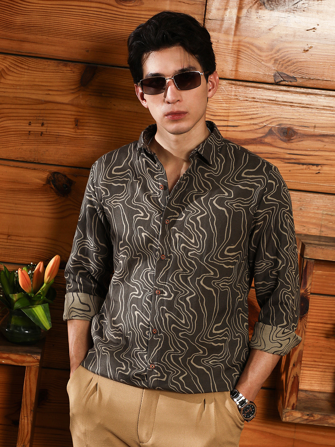 Constract-Fluid Jacquard Shirt