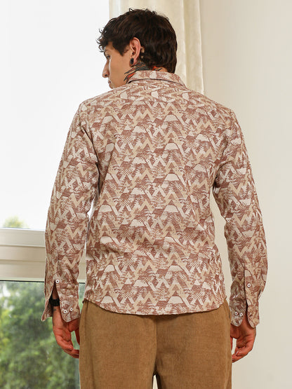 Geometric Pattern Cotton Blend Full Sleeve Shirt