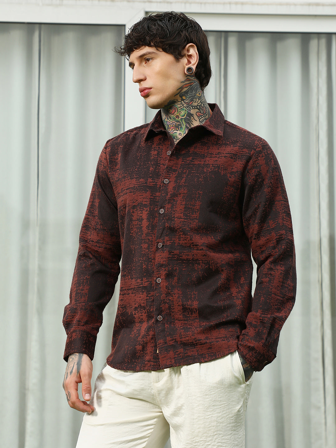 Burgundy Abstract Pattern Full Sleeve Shirt
