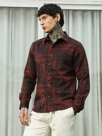 Burgundy Abstract Pattern Full Sleeve Shirt