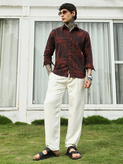 Burgundy Abstract Pattern Full Sleeve Shirt