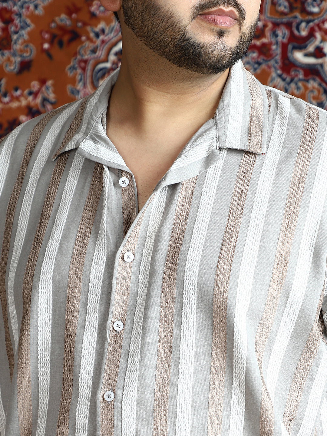 Tactile Candy-Stripe Cuban Shirt