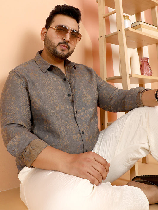 Ethnic-Motif Woven Shirt