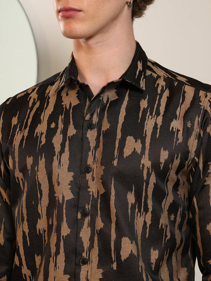 Tailored Fit Abstract Pattern Full Sleeve Shirt