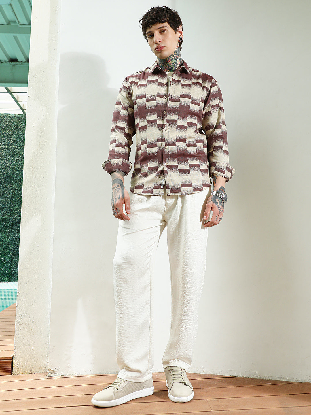 Geometric Pattern Cotton Blend Full Sleeve Shirt