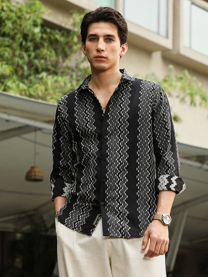 Cloudy-Panel Jacquard Shirt