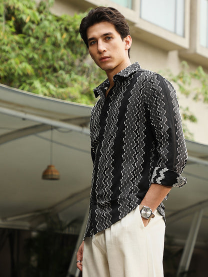 Cloudy-Panel Jacquard Shirt