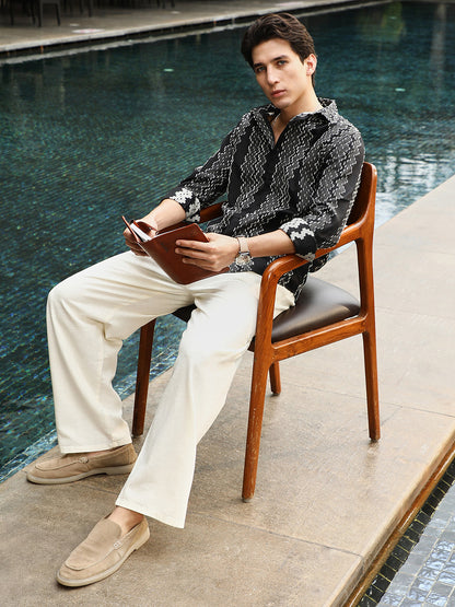 Cloudy-Panel Jacquard Shirt