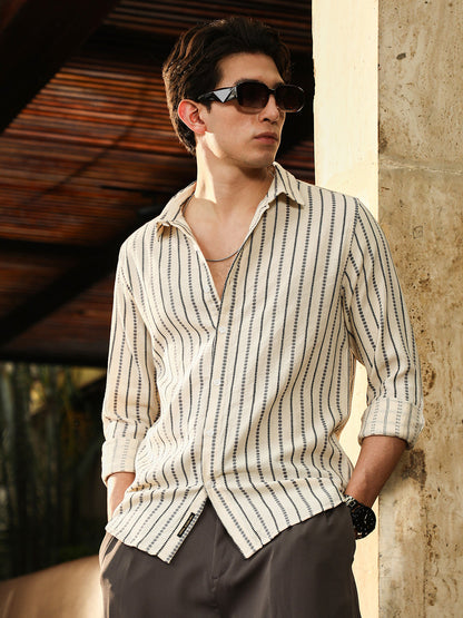 Dotted-Stripe Jacquard Shirt