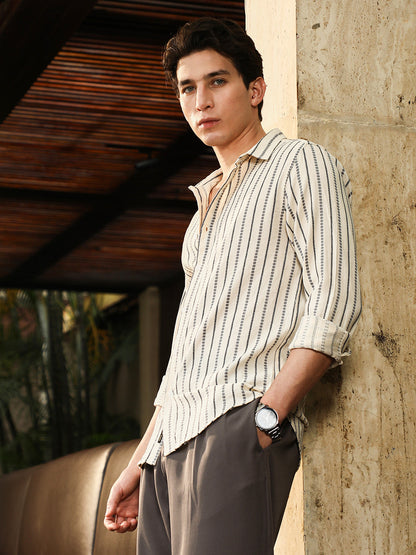 Dotted-Stripe Jacquard Shirt