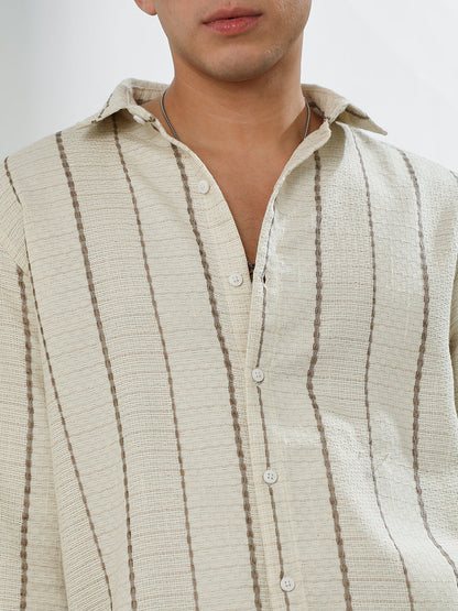 Textured Striped Cotton-Polyester Blend Shirt