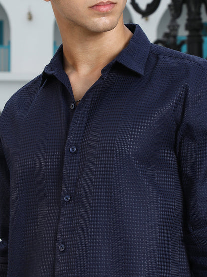 Geometric-Panel Jacquard Shirt