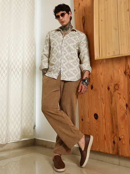 Geometric Pattern Cotton Blend Full Sleeve Shirt