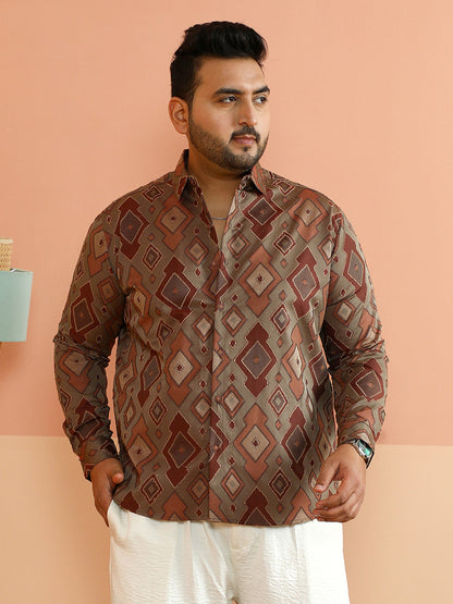 Contrast Geometric-Woven Shirt