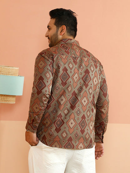 Contrast Geometric-Woven Shirt