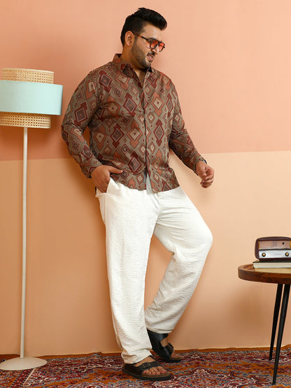 Contrast Geometric-Woven Shirt