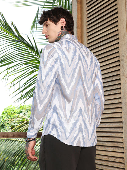 Pastel-Geometric Jacquard Shirt