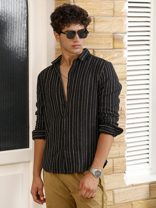 Duo-Jacquard Striped Shirt