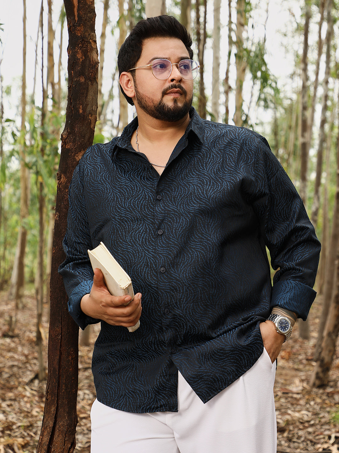 Contrast-Streaks Jacquard Shirt