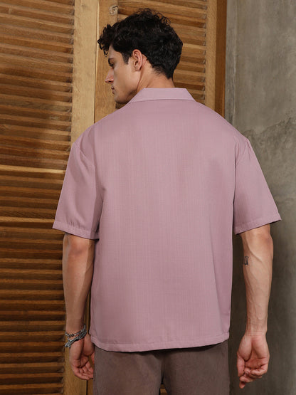Rouge Pink Solid Cuban Relaxed Shirt