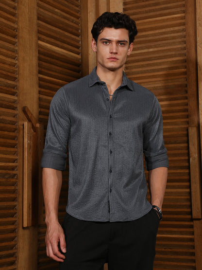 Charcoal Grey Solid Creased Shirt