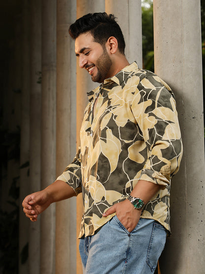 Artistic-Foliage Lined Imrprint Shirt
