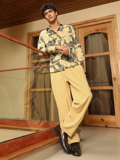 Artistic-Foliage Lined Imrprint Shirt