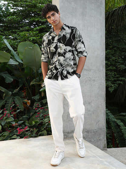 Artistic-Foliage Lined Imrprint Shirt